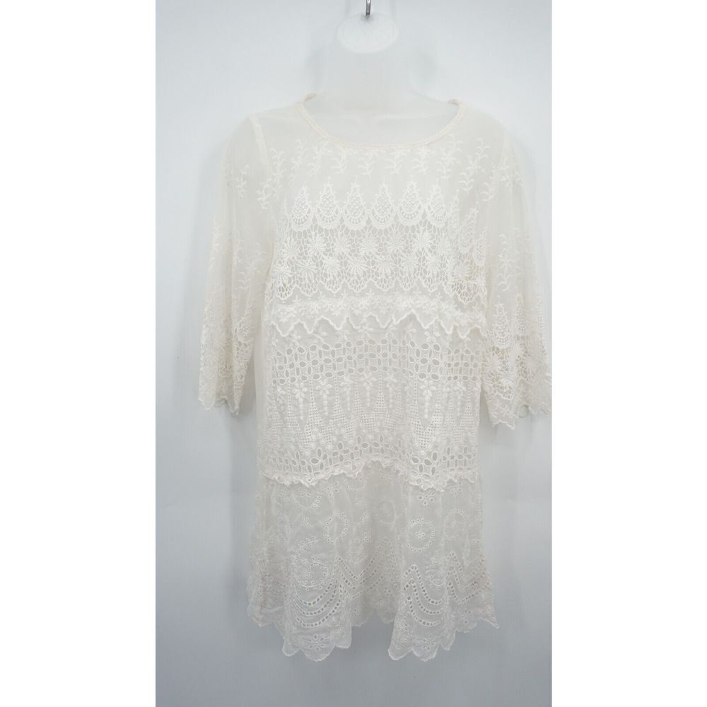 4Love and Liberty Johnny Was Top Women's Size Small Lace Sheer Tunic 3/4 Sleeve